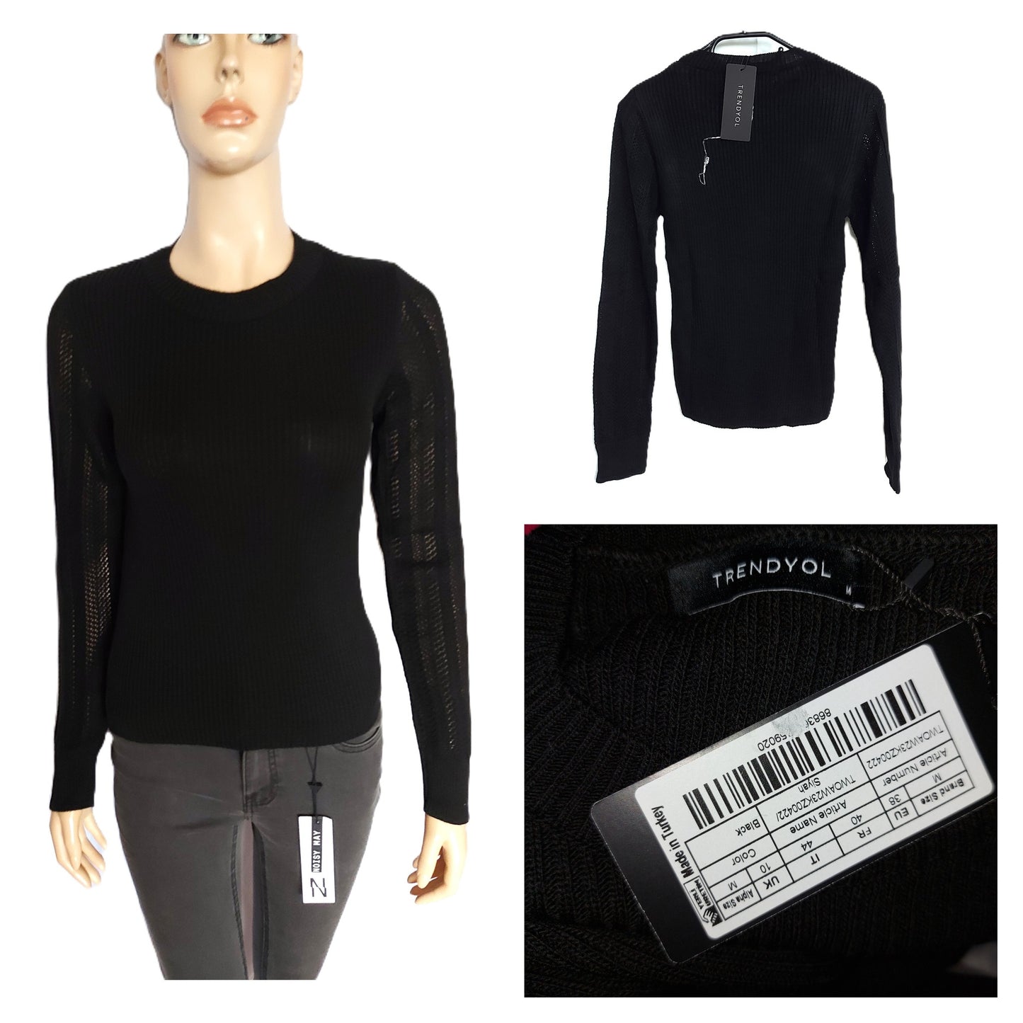 ,,TRENDYOL" plonas, tamprus megztukas ažūrinėmis rankovėmis.