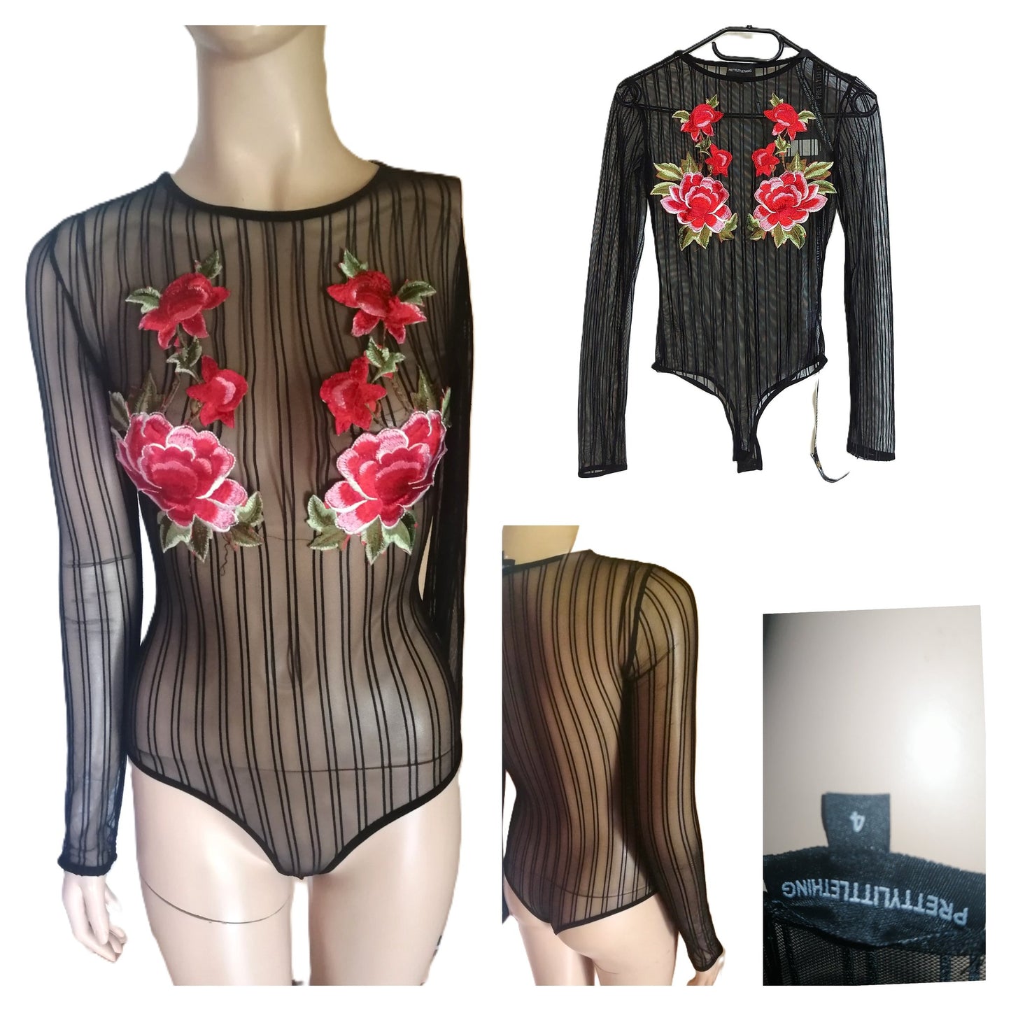 ,,PrettyLittleThing" ažūrinis bodis (4 dydis).