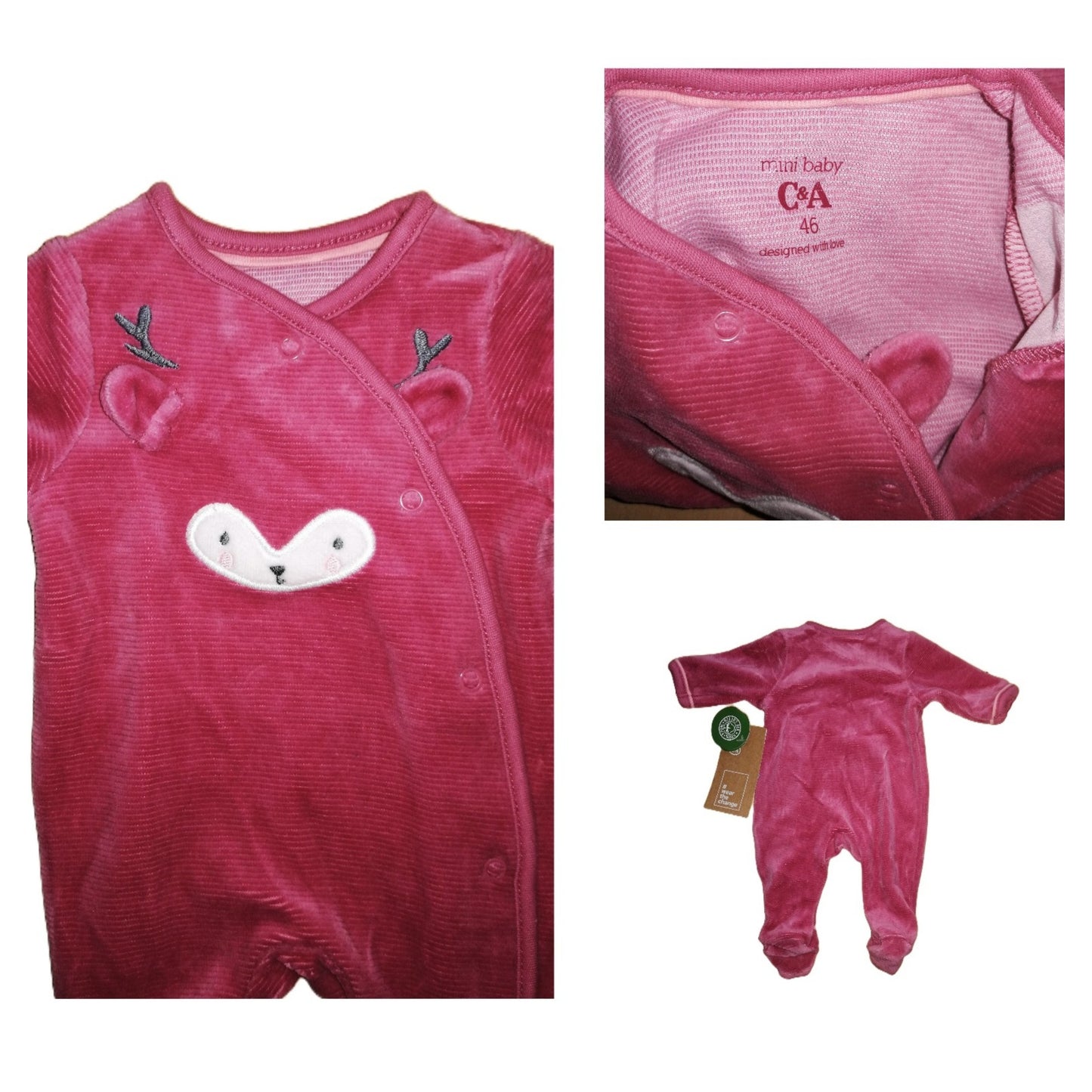 ,,C&A" kalėdiniai, minkšto, švelnaus veliūro šliaužtinukai su maikute (46cm).